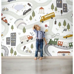 Kids wallpaper with dinosaurs in blue - Caselio Les Minis Mondes 105706060 2