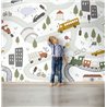 Papier peint panoramique enfant voitures routes de la ville - Roomblush RB384