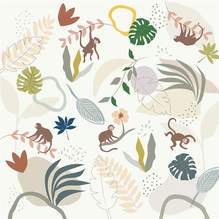 Papier peint panoramique enfant singes jungle tropicale - Roomblush RB404