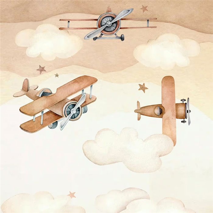 Mural pared infantil aviones vintage cielo - Rasch Kids World 367973