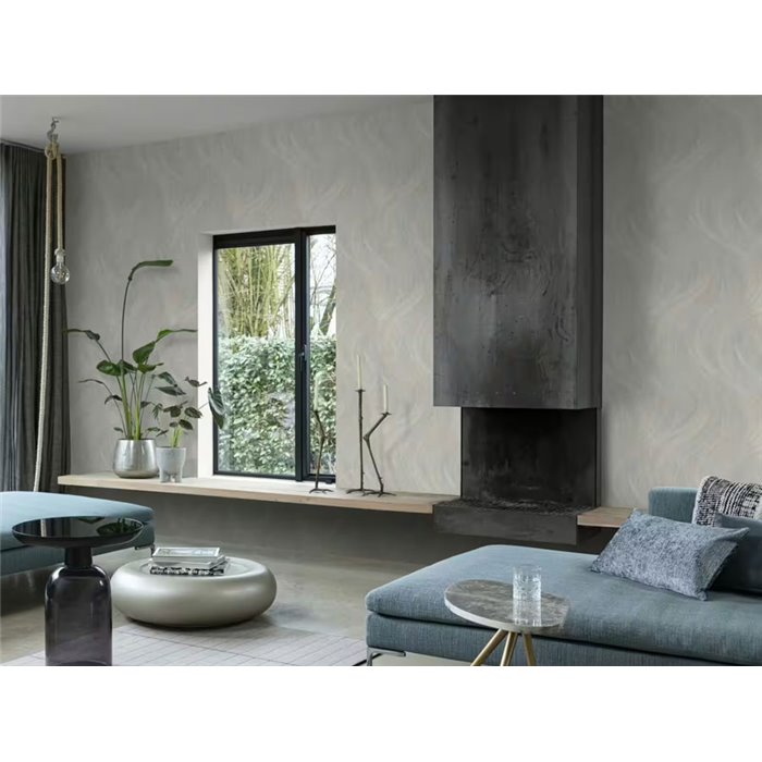 Papel pintado moderno patrón de ondas con relieve gris plata - Rasch Incanto 659634