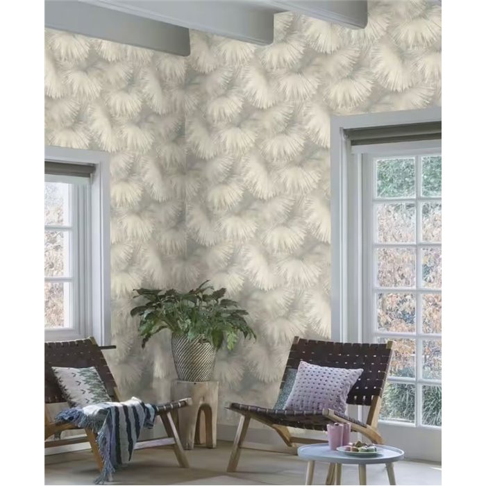 Papier peint feuilles en forme d’éventail gris moderne - Rasch Incanto 659757