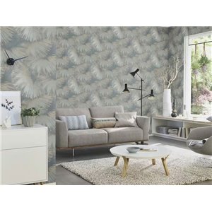 Papier peint floral grandes feuilles blanc bleu effet aquarelle - Rasch Incanto 659863 2