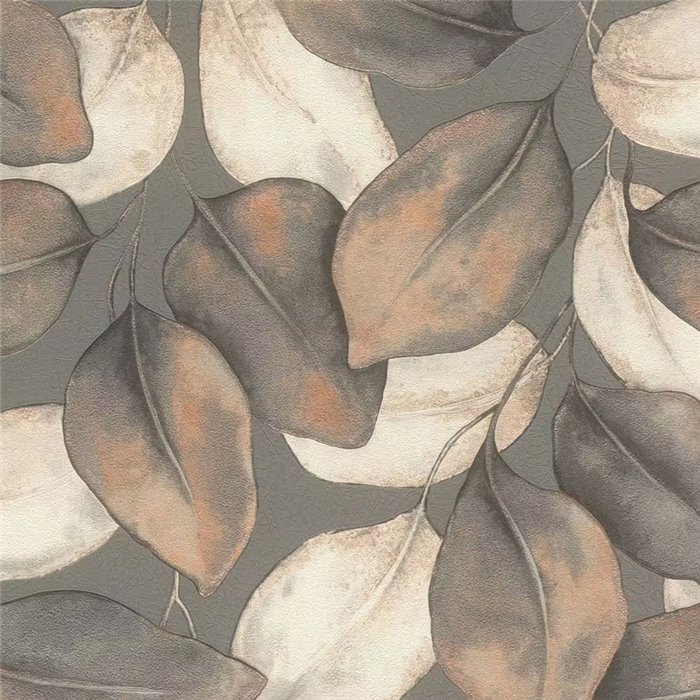 Papier peint grandes feuilles gris effet aquarelle - Rasch Incanto 659887