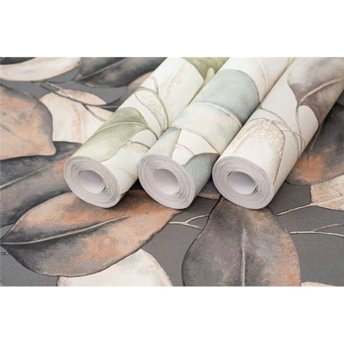Papier peint grandes feuilles gris effet aquarelle - Rasch Incanto 659887