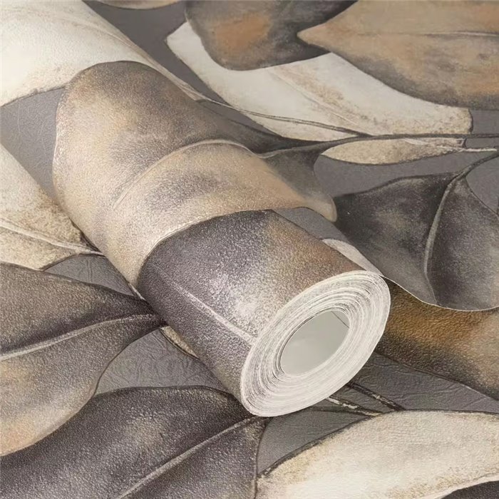 Large grey leaves watercolor wallpaper - Rasch Incanto 659887