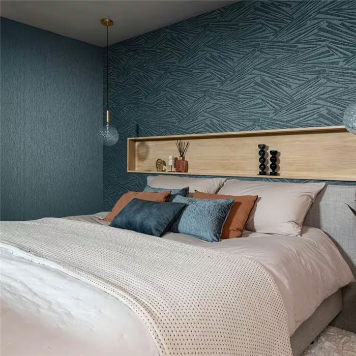 Metallic turquoise blue smooth wallpaper - Rasch Incanto 608687