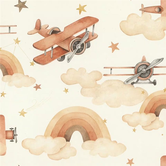 Papel pintado infantil aviones nubes arcoíris - Rasch Kids World 301557