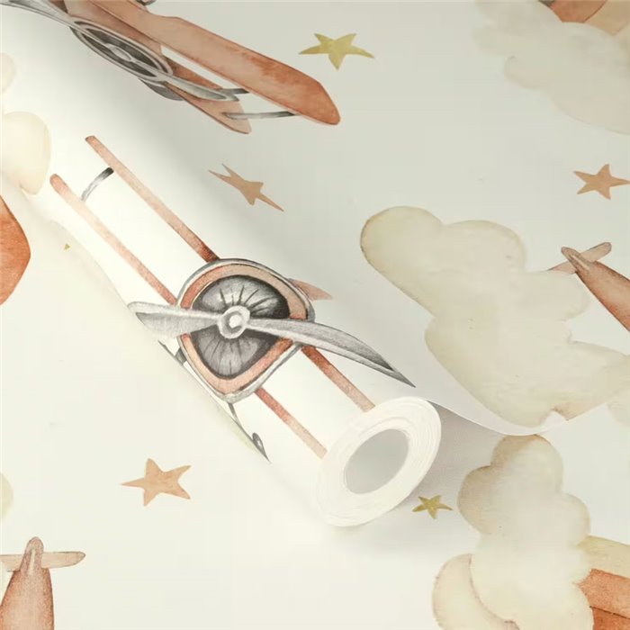 Papel pintado infantil aviones nubes arcoíris - Rasch Kids World 301557