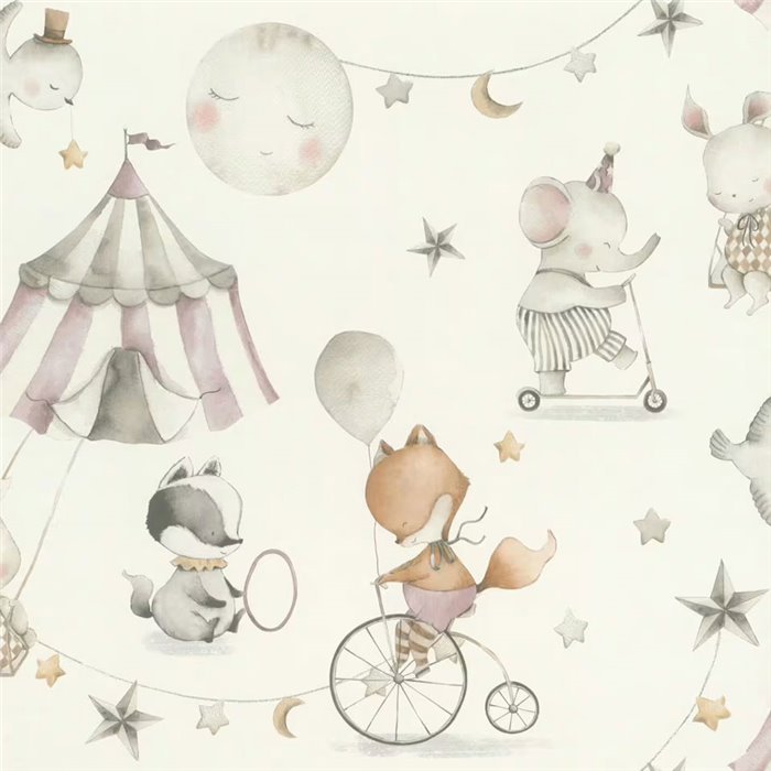Watercolor effect white circus kids wallpaper - Rasch Kids World 301922