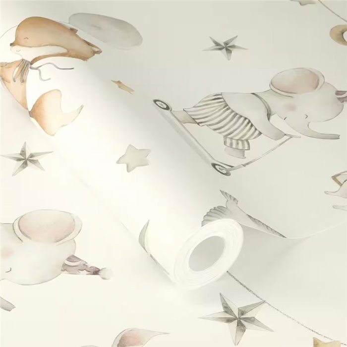 Papel pintado infantil circo blanco efecto acuarela - Rasch Kids World 301922