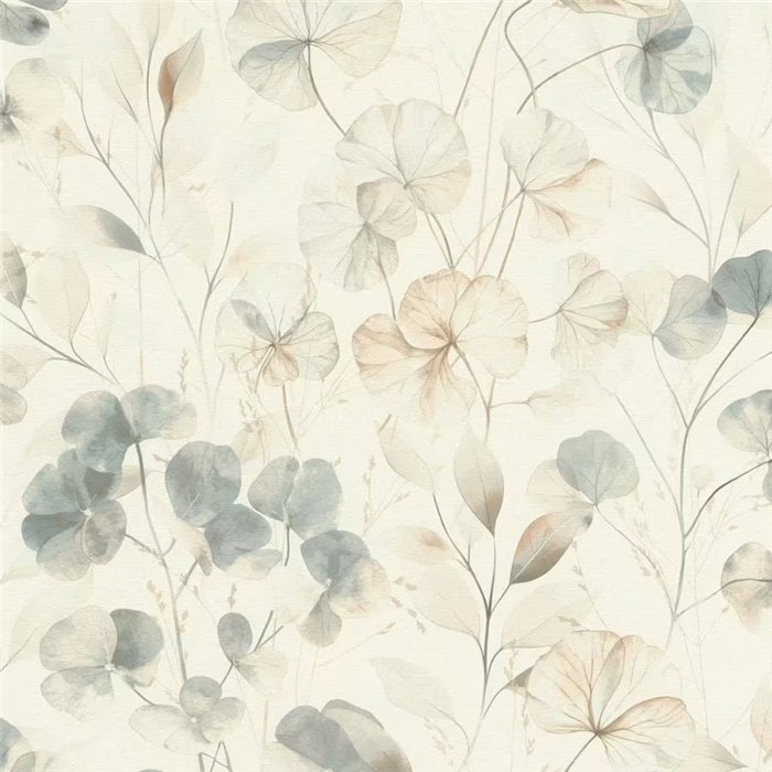 Blue neutral nordic watercolor floral wallpaper - Rasch Farm Living 709018