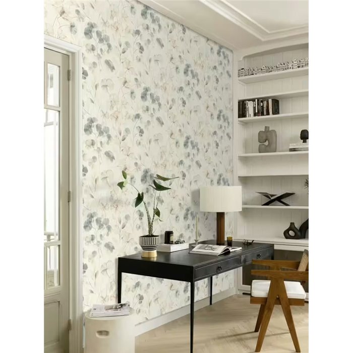 Papier peint floral aquarelle bleu neutre nordique - Rasch Farm Living 709018