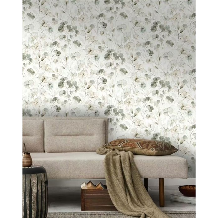 Skandinavische Tapete Blumen Aquarell grün neutral - Rasch Farm Living 709070