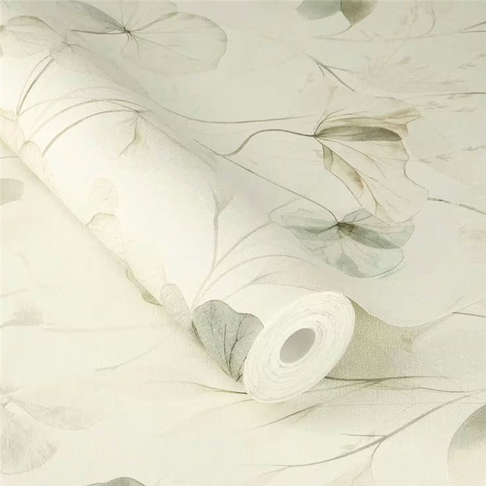 Papel pintado escandinavo flores acuarela verde neutro - Rasch Farm Living 709070