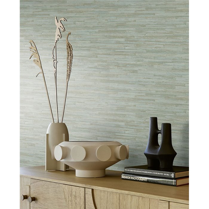 Papel pintado madera lamas de bambú verde suave - Eijffinger Anam 350928