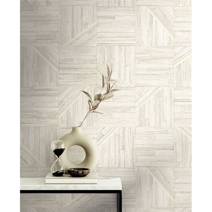 Geometrische Holzmosaik Tapete Weiß - Eijffinger Anam 350940