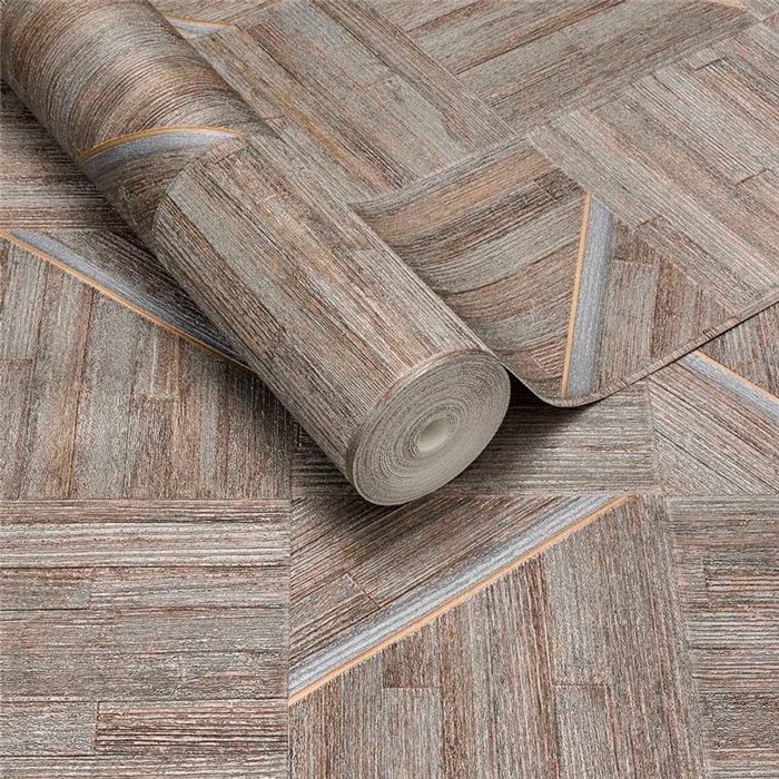 Papel pintado estilo étnico madera color siena - Eijffinger Anam 350945