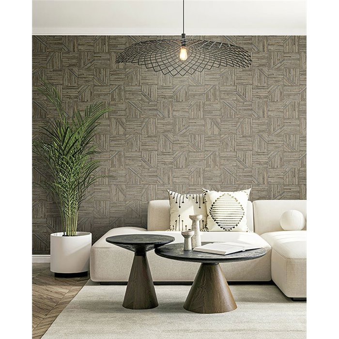 Papel pintado estilo étnico madera color siena - Eijffinger Anam 350945