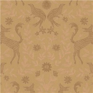 Papel pintado ocre con ciervos y aves estilo vintage - Eijffinger Tiny Treasures 363111