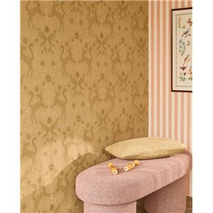 Papier peint ocre avec cerfs et oiseaux style vintage 2