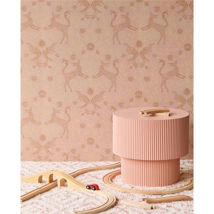 Pink wallpaper with flowers and romantic fauna · Eijffinger Tiny Treasures 363112