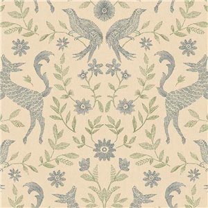 Papier peint scandinave classique avec animaux et fleurs