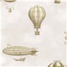 Papel pintado beige con globos aerostáticos vintage