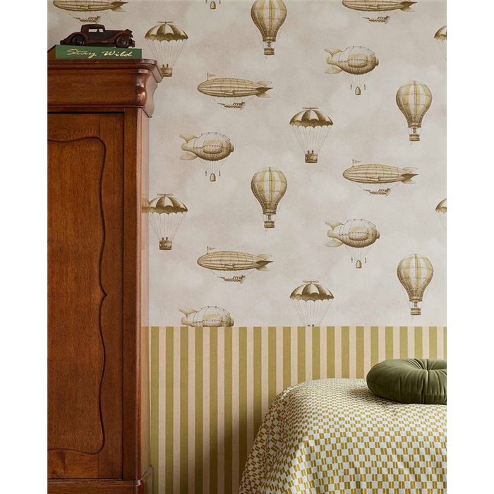 Beige Tapete mit Vintage-Heißluftballons · Eijffinger Tiny Treasures 363123