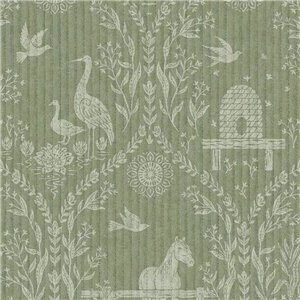 Papel pintado rústico escenas granja verde salvia - Eijffinger Tiny Treasures 363134