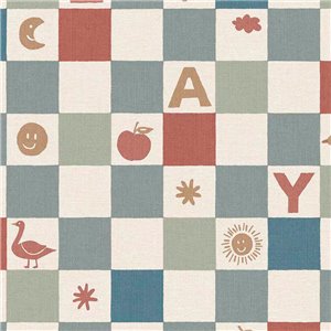 Papier peint damier rétro multicolore avec lettres