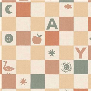 Papel pintado tipo damero con letras y dibujos - Eijffinger Tiny Treasures 363141