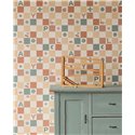 Papier peint type damier avec lettres et dessins · Eijffinger Tiny Treasures 363141