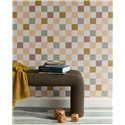 Papel pintado cuadros multicolor ocre verde y malva · Eijffinger Tiny Treasures 363147