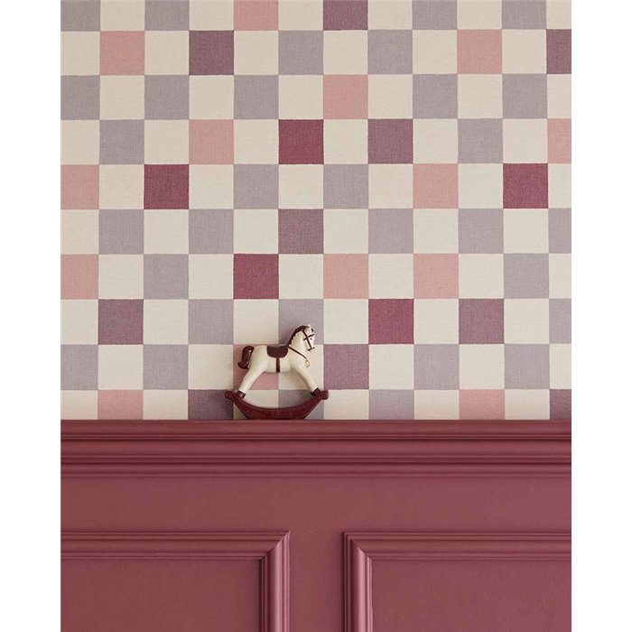 Papier peint carreaux rose mauve et bordeaux · Eijffinger Tiny Treasures 363148