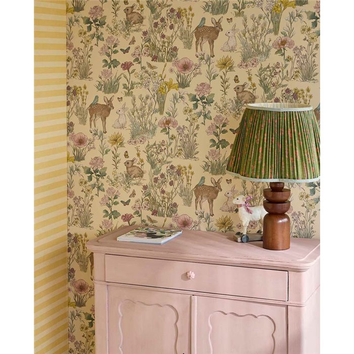 Papier peint rayures jaune moutarde et crème · Eijffinger Tiny Treasures 363151