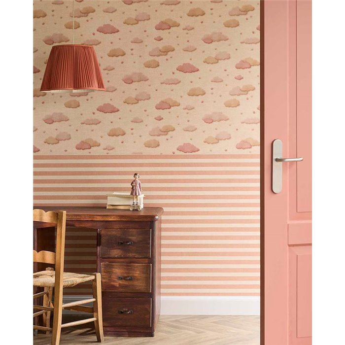 Papel pintado rayas color salmón · Eijffinger Tiny Treasures 363152