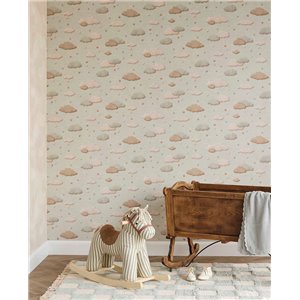Papel pintado infantil nubes en gris 2