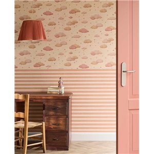 Papel pintado juvenil nubes de algodón rosa y tierra 2