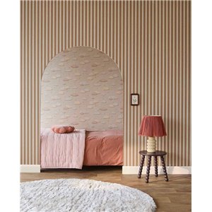 Papier peint nuages de coton rose et jaune ocre 2