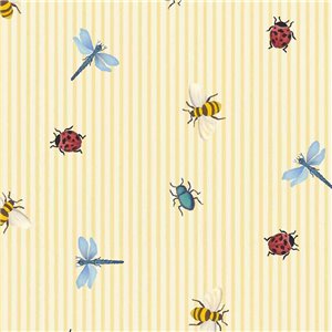 Papier peint jaune insectes et rayures