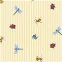 Gelbe Jugendtapete mit Insekten und Streifen · Eijffinger Tiny Treasures 363180