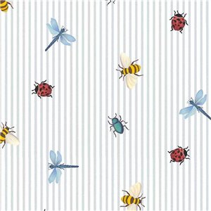 Papier peint insectes et rayures tons pastel