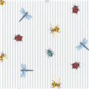 Papel pintado juvenil insectos y rayas tonos pastel · Eijffinger Tiny Treasures 363181