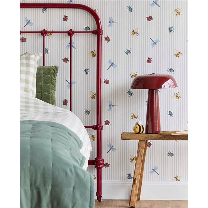 Papier peint insectes et rayures tons pastel · Eijffinger Tiny Treasures 363181