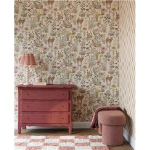 Papier peint forêt d'animaux et fleurs multicolore 2