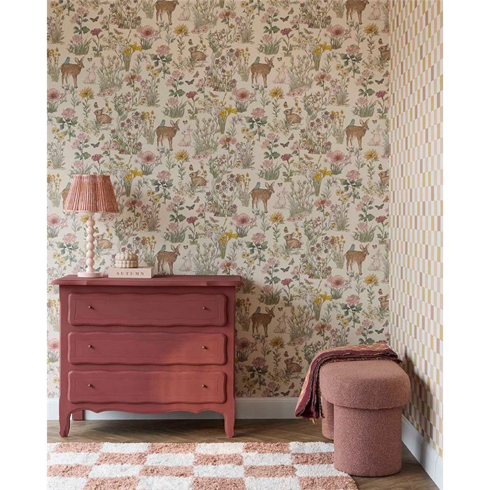 Papel pintado bosque de animales y flores multicolor · Eijffinger Tiny Treasures 363190