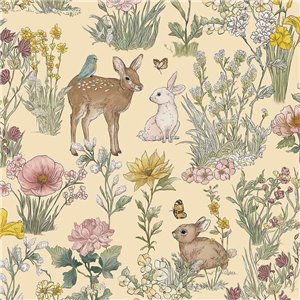 Papier peint nature animaux et fleurs ocre