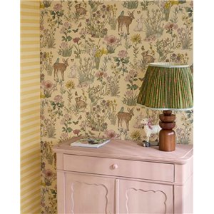 Papel pintado naturaleza animales y flores ocre 2