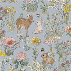 Papier peint illustration de forêt et cerfs